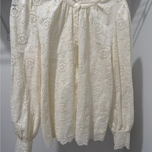 Delicate Cream Lace Button-Down Women's Blouse